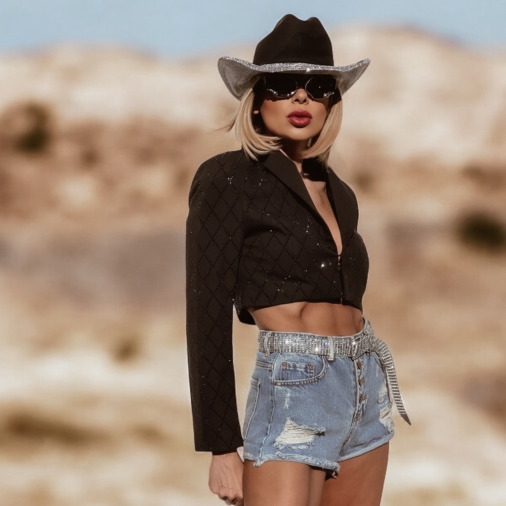 Crystal Diamond Ultra Shine Crop Blazer